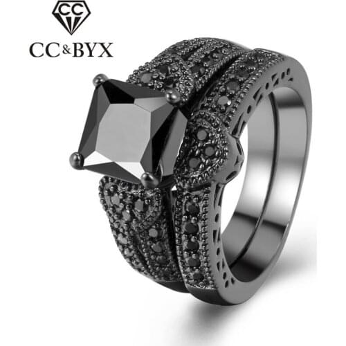 CC Jewelry Fashion Rings For Women Vintage Jewelry Double Design Square Stone Black Gold-Color Ring Accessories Bijoux CC1197