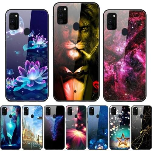 For Samsung Galaxy M21 Case Tempered Glass Printed Back Cover Hard Case For Coque Samsung M21 M 21 Phone Case fundas M21 2020