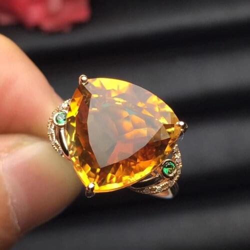Citrine Ring 18K Gold AU750 Triangle About 13.8mm Natural Citrine Gemstones Rings for Female Anniversary Gift Fine Rings