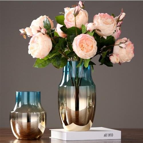 Wholesale Promotion Colorful Glass Vase Plated Art Vases Plants Holder For Home Decoration Fairy Garden Flowerpots Ornament Gift