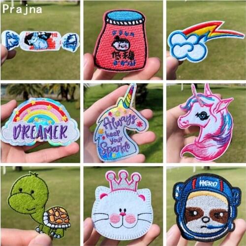 Prajna Cartoon Animal Rainbow Patch Iron On Patches On Clothes Embroidered Patches For Clothing Applique On Kids Jacket Clothes