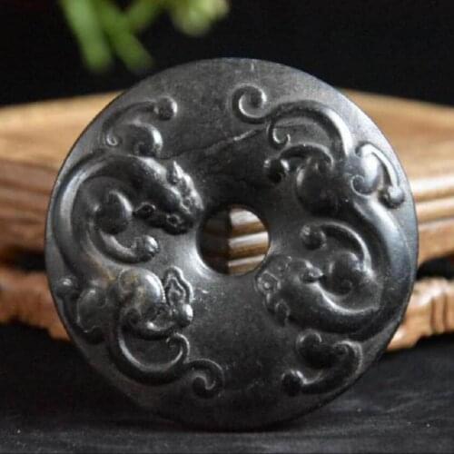 Hongshan culture archaize black iron meteorite sculpture Double Tiger bi statue