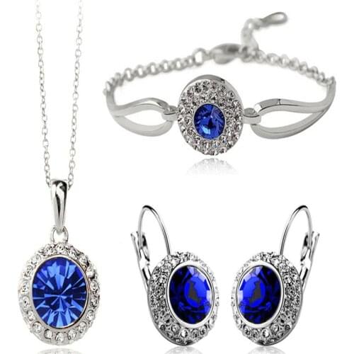 Gold Silver Color Jewelry Sets Bridal Necklace Earrings Bracelet Wedding Crystal Sieraden Women Fashion Rhinestone Jewellery Set