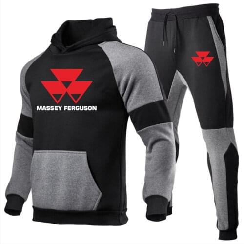 Spring Autumn Suits Hoodie Pocket Pullover+Pants 2 Piece Setfor Men Brand Print Long Sleeve with MASSEY FERGUSON Logo Harajuku