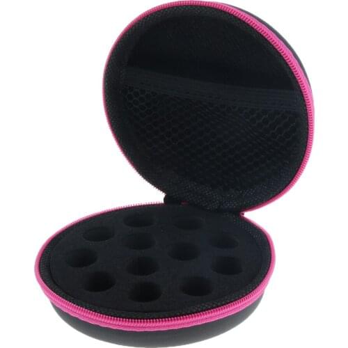 Round Essential Oils Bag Travel Storage Carrying Holder For 12 Pieces 1ml 2ml Bottles Black