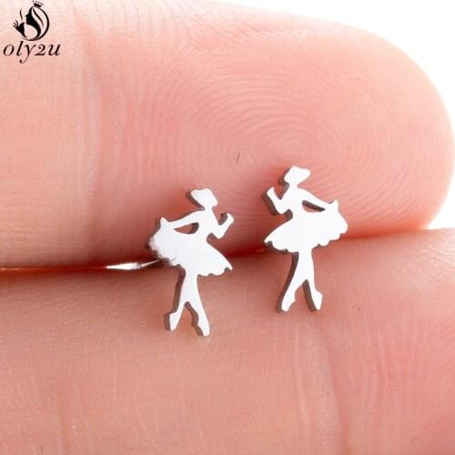 Oly2u Cute Tiny Ballet Earrings for Women Girls Kids Everyday Jewelry Stainless Steel Stud Earrings Graduation Gift Accessories