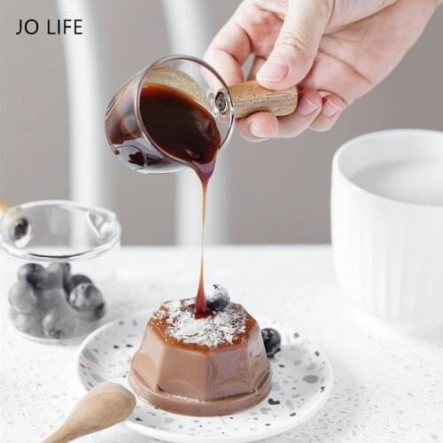 JO LIFE Mini Glass Milk Cup Juice Bucket Wooden Handle Seasoning Fruit Tray Glass Plate Steak Gravy Boat