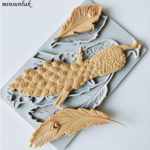 Minsunbak Beautiful Peacock Fondant Silicone Mold Sugar Craft DIY Cake Border Decoration Tool Used In Chocolate Soap Clay