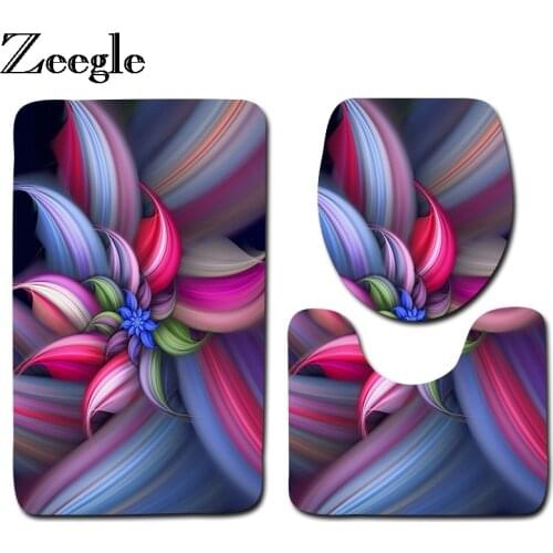 3pcs Rose Pattern Bath Mat Set Flannel Bathroom Carpet Set Toilet Floor Mat Bathroom Shower Room Absorbent Foot Mat Toilet Mats