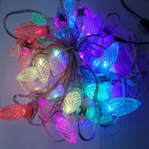 NEW! 100nodes clear faceted C9 DC12V WS2811 LED technicolor pixel;IP68;with epoxy resin filled;transparent PC and clean wire