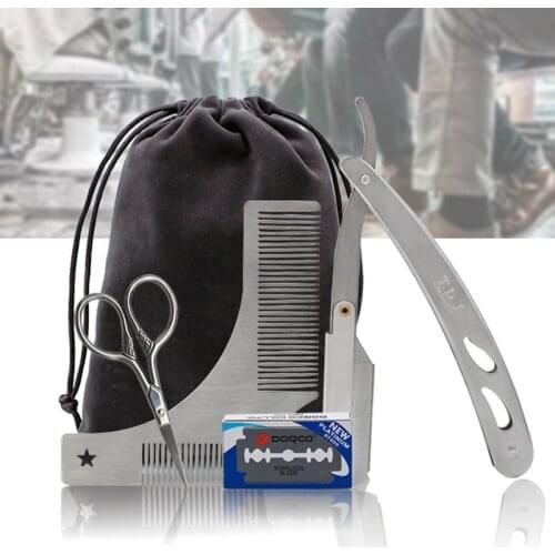 Beard Comb Razor Scissor Razor Blades Beard Styling Set For Men Hair Care Stainless Steel Ideal for Mens Beard Grooming Kit