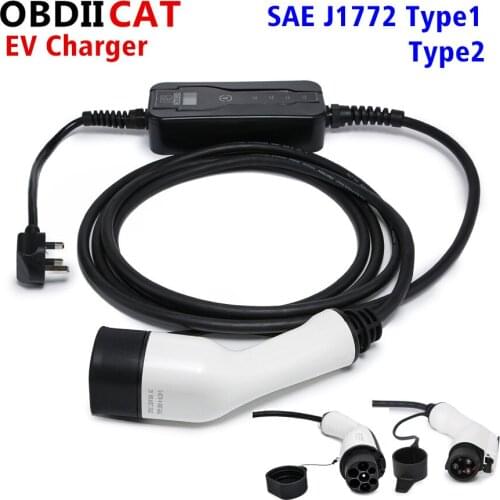 OBDIICAT SAE J1772 EV Charger Type 1 Type 2 EVSE 5m Portable Adjustable Controlle Electric Car Charging Stations