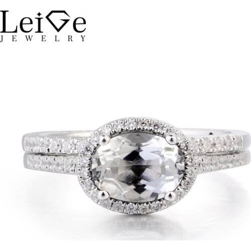 Leige Jewelry Topaz Engagement Ring Natural White Topaz Ring Oval Cut Gemstone 925 Sterling Silver Gifts Bridal Sets for Women