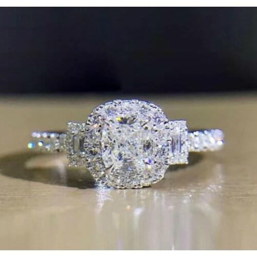 New Sterling Silver 925 Square Cut Three-Stone Engagement Ring For Women, Exquisite Jewelry Hot Sale