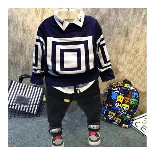 Boy Clothes 3Pcs Sets Clothing Sets boy Cotton casual childrens wear Baby Boys Winter knit sweater + shirt + jeans