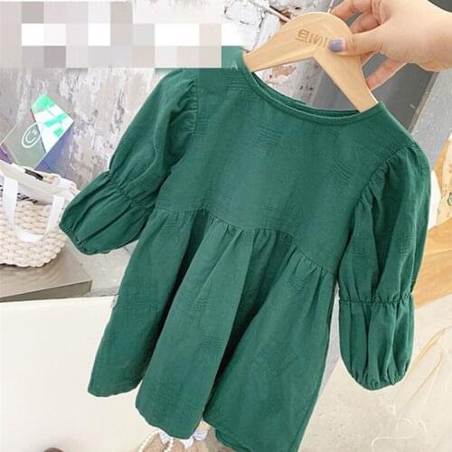 Baby Girls Solid Retro Princess Dress 2021 Spring New Children Cotton Casual Clothing Brief Fashion, #9400