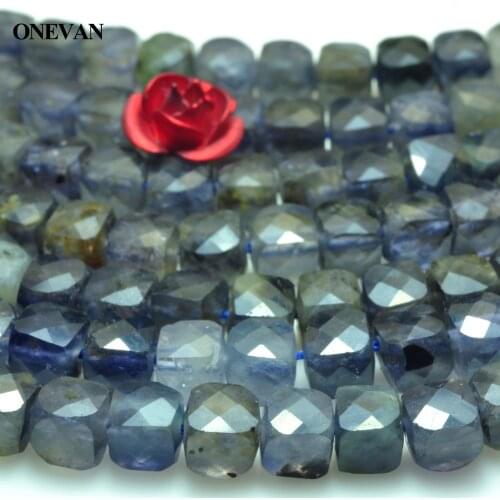 ONEVAN Natural Iolite Stone Faceted Square Charms Beads 4+-0.2mm Loose Stone Bracelet Necklace Jewelry Making Diy Gift Design