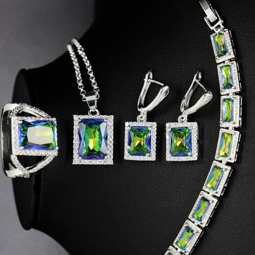 Rectangle Crystal Stone Wedding Jewelry Sets For Brides Necklace Set For Women African Jewelry Sets