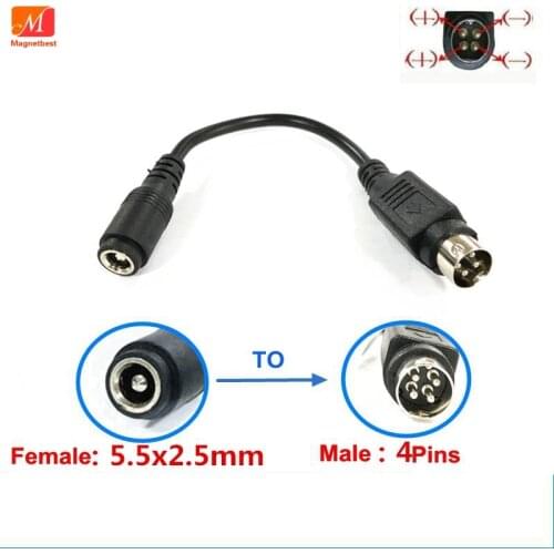 Female 5.5*2.5mm to male 4-Pin left positive right negative Cable Lead For TV LCD VCR Printer Monitor Power Supply
