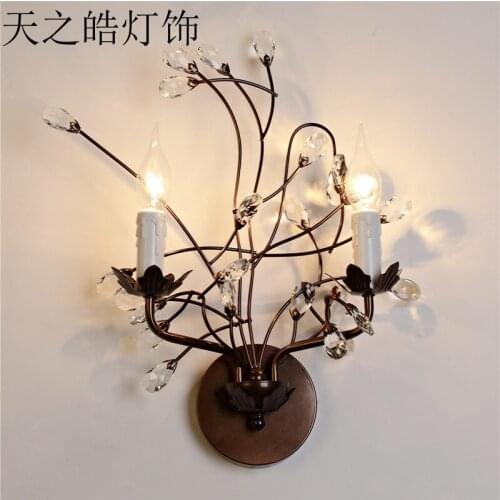 Retro Mediterranean art crystal iron herringbone branch wall lamp living room bedroom bedside restaurant aisle wall lamp