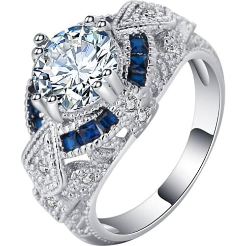 UFOORO Luxury Brand Fashion Silver Color Bridal Set Ring for Women with Paved Micro Zircon Crystal Wedding Jewelry Size 6-10