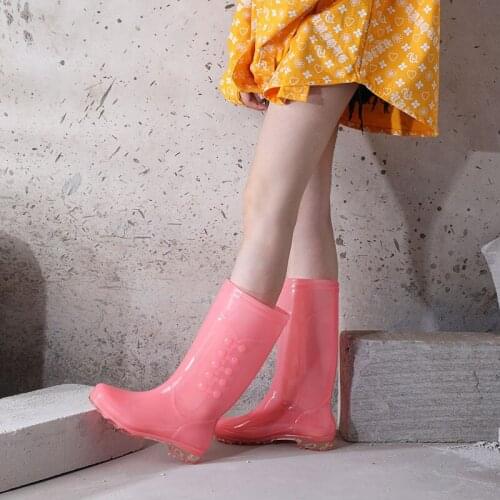 High Tube Rain Boots Women Fashion Velvet Cotton Non-slip Knee-high Boots Wear-resistant Waterproof PVC Water Transparent Shoes