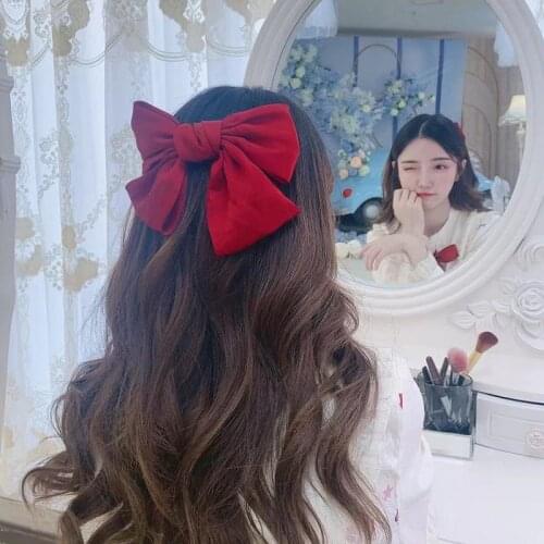 1Pcs Girls Women Red Big Bow Hairpin Spring Clip Temperament Headdress Back Head Clip Girl Student Hairpin Hair Accessory