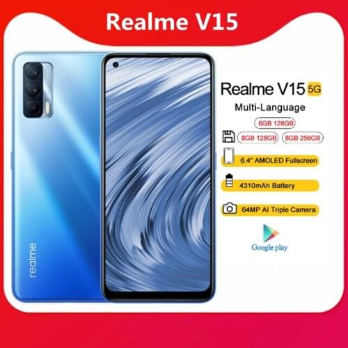 Realme V15 6GB 128GB 5G 6.4" FHD+ SuperAMOLED Dimensity 800U Octa Core 4300mAh 64MP 50W Fast Charger Mobile Phone