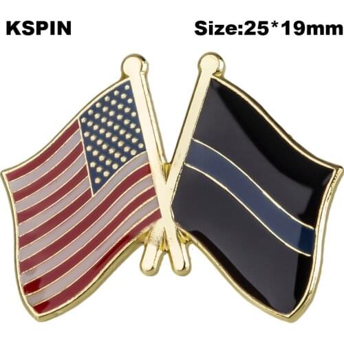 U.S.A & Thin Blue Line 2 Friendship Lapel Pins Flag Lapel Pins Country Flag Badge Flag Badge Brooch XY0649