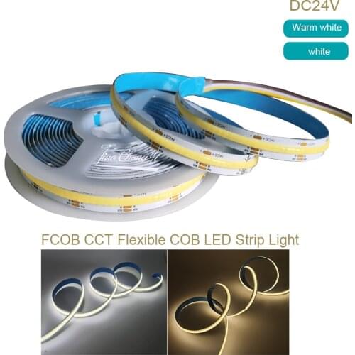 FCOB CCT LED Light Strip 640 LEDs High Density Flexible FOB COB 10mm Led Lights Warm White with White Linear Dimmable DC24V