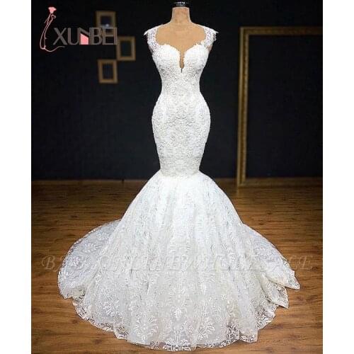 Vestido de noiva Mermaid Lace Wedding Dresses Appliques See Through Back Wedding Dresses Sweep Train Bridal Gowns