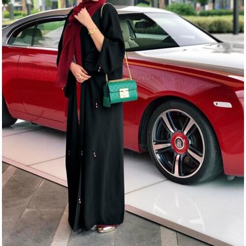 Vintage Muslim Abaya Dress Women Lace-up Beading Moroccan Kaftan Djellaba Aid Islamic Clothing Jilbab Jubah Eid Musulman Abayas