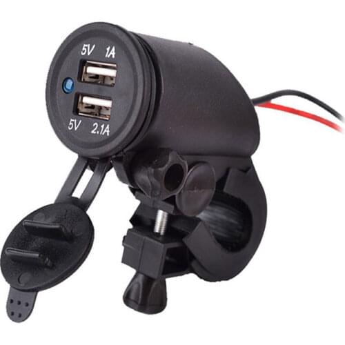 DIY 12~24V Waterproof Motorcycle Dual USB Charger Cigarette Lighter Power Plug with 22-30MM Handlebar Mount 1.5M Cable