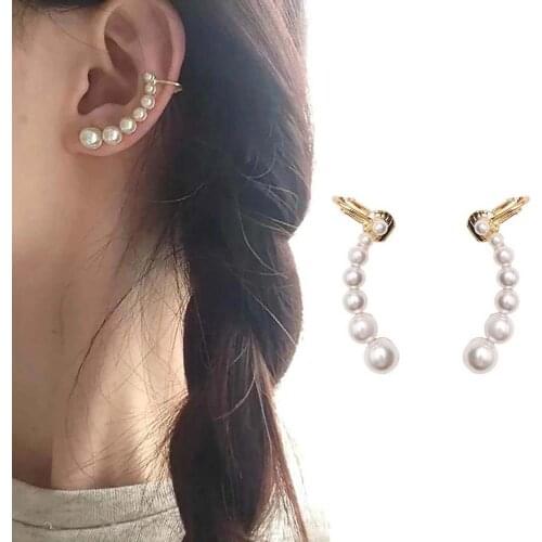 Minimalist Multi Faux Pearls Ear Climber Delicate Gold Fake Pearl Ear Cuffs Graceful Ear Clips Bridal Jewelry Gifts 1 Pair