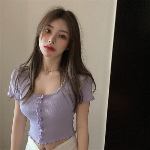 Woman TShirts Summer Cardigan T-shirt Female Cropped Short-Sleeved Top Crop Top Mujer Camisetas