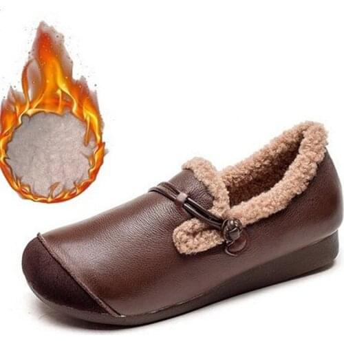 ZXRYXGS Top Soft Cowhide Leather Shoes Winter Warm Shoes Women Flats Soft Sole Deep Mouth Comfortable Warm Shoes Womans Shoes