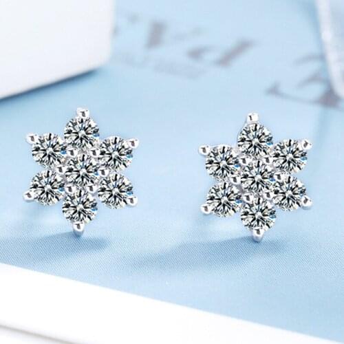 925 Sterling Silver Snow Stud Earrings for Women Girls Cushion Cut Zircon Snowflake Sterling Silver Jewelry brincos brinco