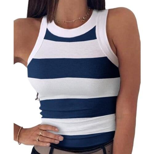 Women Casual Leisure Sleeveless O Neck Tie Dye Stripes Stars Print Slim Vest Tank Tops Blouse