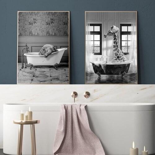 Animal in Bathtub Poster Elephant Giraffe Posters and Prints Bubble Canvas Painting Nursery Wall Art Nordic Pictures Kids Room