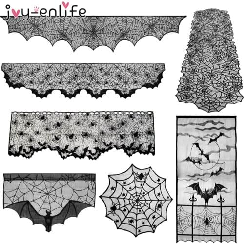 1pcs Halloween Decoration Props Black Lace Spiderweb Fireplace Mantle Scarf Cover Tablecloth Festive Party Supplies