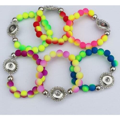 12PC/lot 6colors Candy Double Color Rubber Beads Children Bracelets 12mm Diy Snap Button Charm Bracelets For Kids Girls