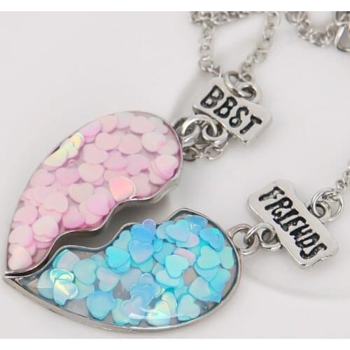 2Pcs/set Fashion Best Friends Necklaces Sequin Heart Broken Stitching Pendant Chain BFF Friendship Jewelry Gifts for Girls Women