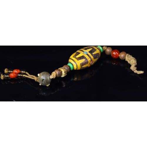 Home Decor 2"Tibet Buddhism Old Natural agate Filigree mosaic Gem Dzi Bead Pendant Town House Ward off evil spirits Exorcism