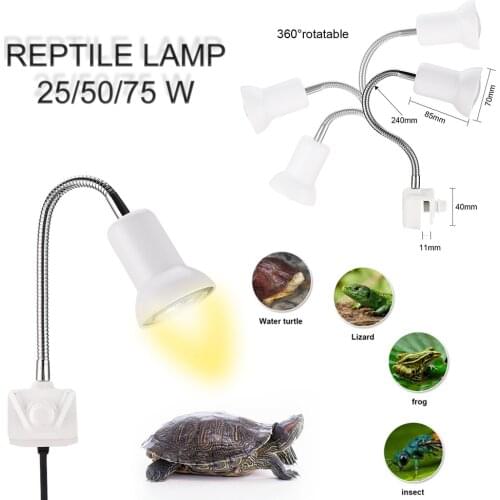 25/50/75W Aquarium Infrared Heater For Turtles Lamp Reptiles Heating Light Ceramices Socket 360Rotatable Clamp 11MM Clipped Tan