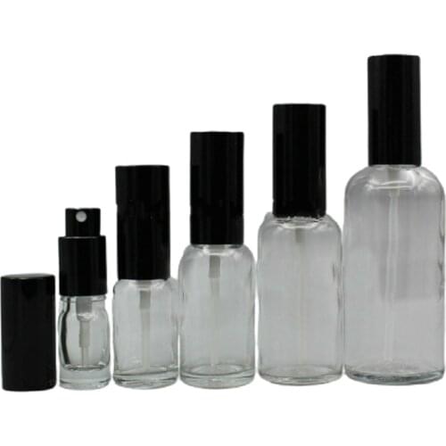 5ml 10ml 15ml 20ml 30ml 50ml 100ML Empty Clear Glass Perfume Spray Bottle Black Cap Cosmetic Packaging Toner Lotion Pump Vials