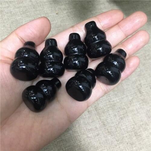 7pcs cute size natural stones and minerals black obsidian calabash figurine healing crystals as DIY pandent or home decoration
