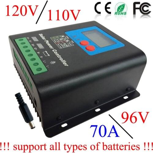 50A 110V or 120V Solar Charge Controller,110V or 120V Battery Regulator 50A for 6000W PV Solar Panels Modules, LED&LCD Display