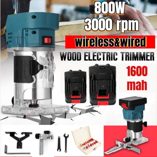 2pcs lithium battery 800W Woodworking Electric Trimmer Wood Milling Engraving Slotting Trimming Machine Carving Machine Router