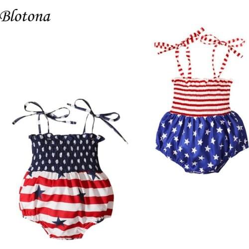 Blotona Baby Sleeveless Romper, American Flag Print Independence Day Bodysuit, Star Striped Lace-Up Straps Clothing,0-18Months