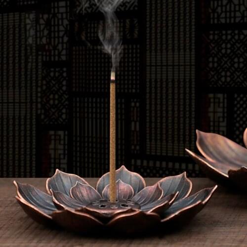 Bronze Lotus Incense Plate Sandalwood Stick Censer Household Yoga Studios Buddhism Nasturtium Incense Line Holder Decoration